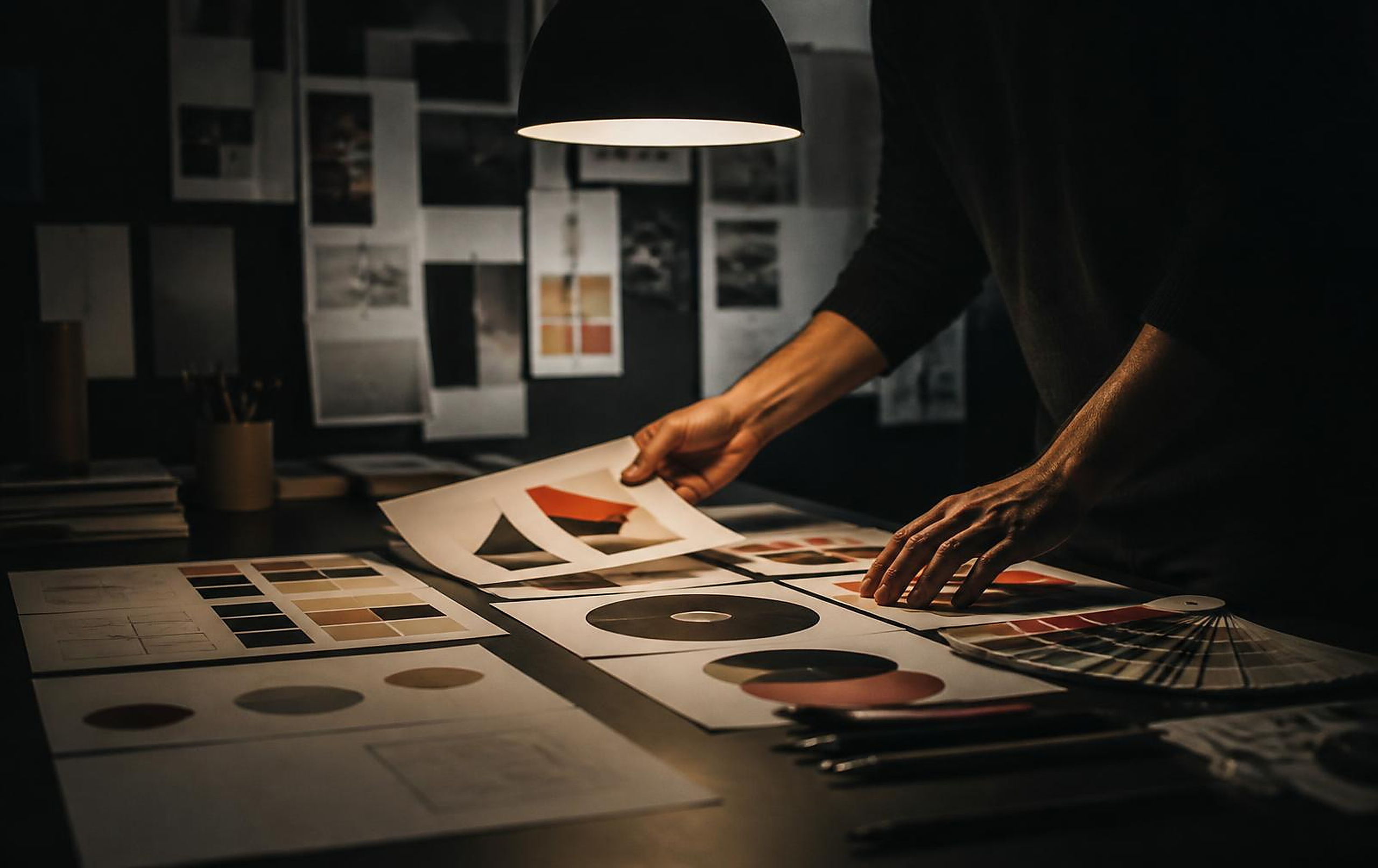 Graphic Design at M3CA — Graphic designer laying out brand artwork on a large colour display