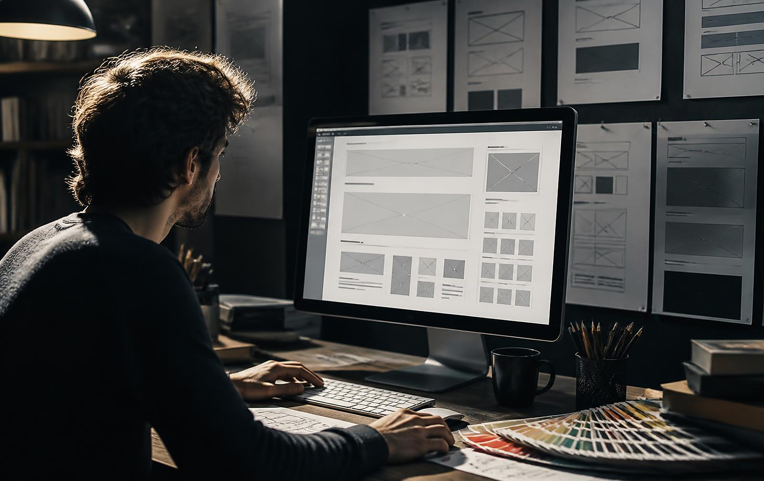 Web Design at M3CA — Designer building responsive web layouts across desktop and mobile frames
